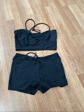 Black Two-Piece Swim Set - Bandeau Top & Swim Shorts